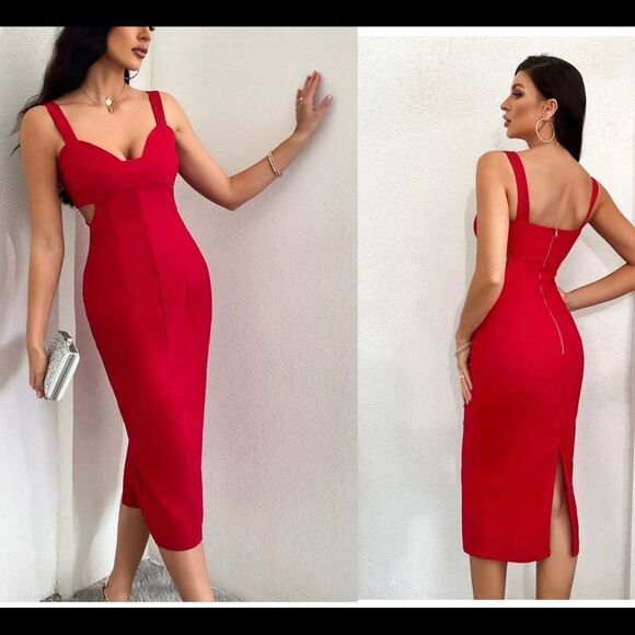 Zara Red strappy cut out bodycon dress Sz XS NWT - Picture 5 of 13